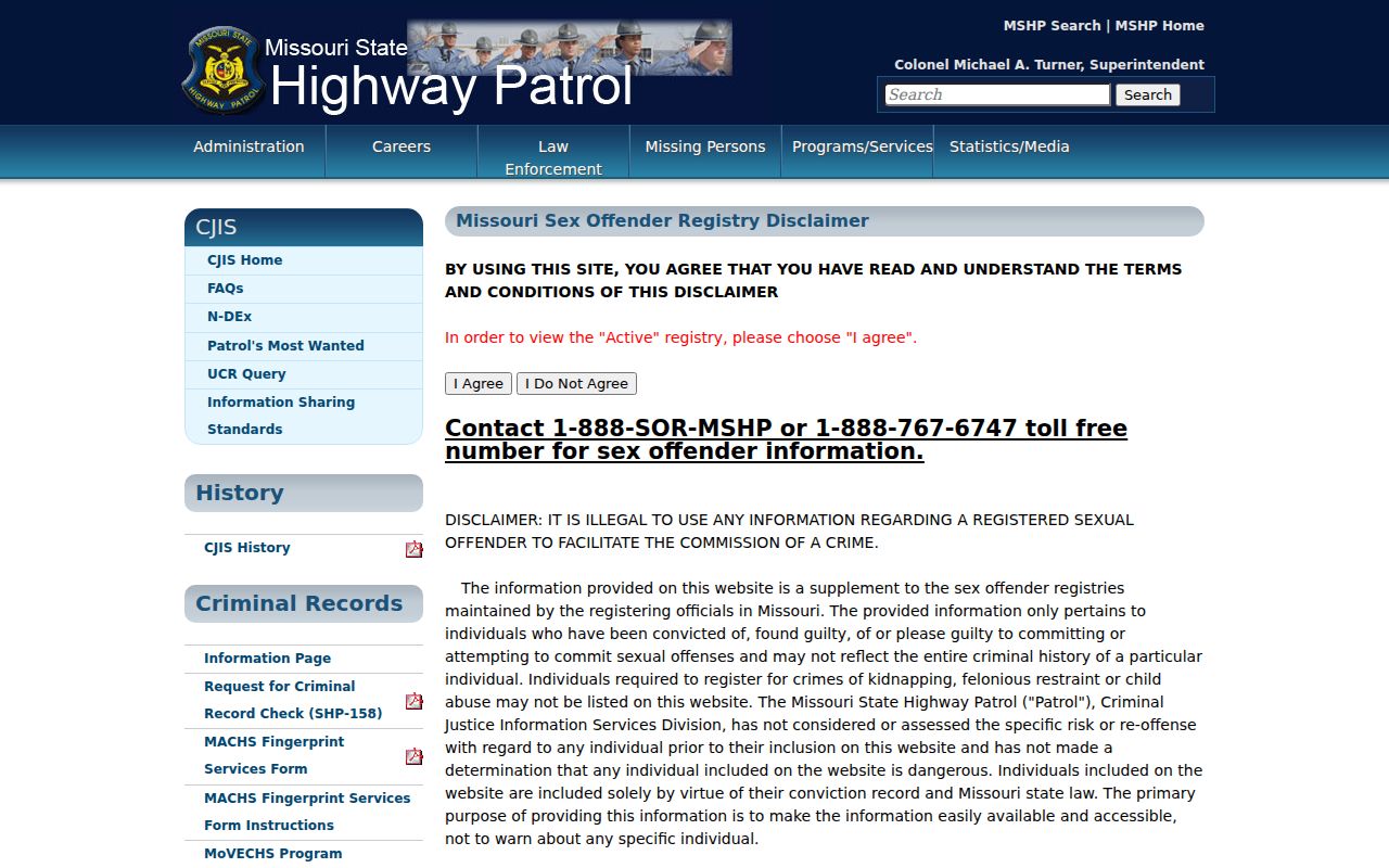 Grundy County sex offender registry information from MSHP